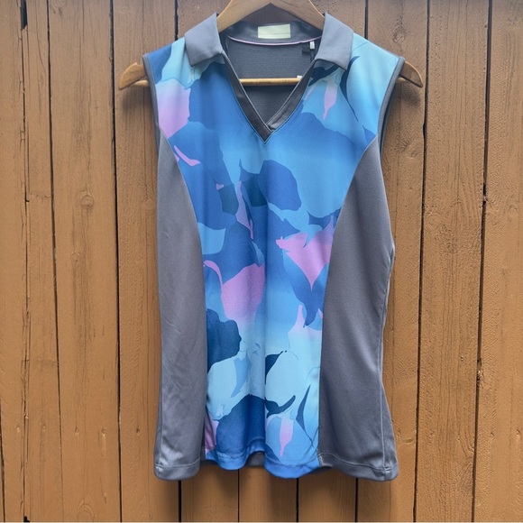 Callaway | NWT Size Large Blue Sea Star Abstract Gradient Print Block Golf Polo - Picture 8 of 14